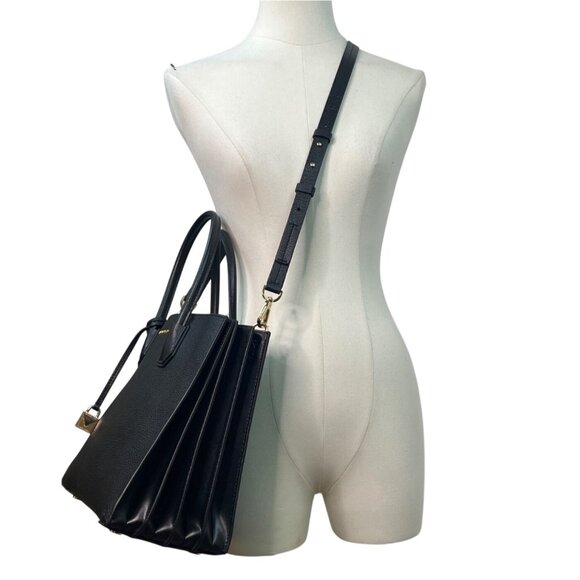 Michael Kors Black Pebbled Leather Satchel  With Gold Hardware & Charm Tote Bag - Picture 8 of 13